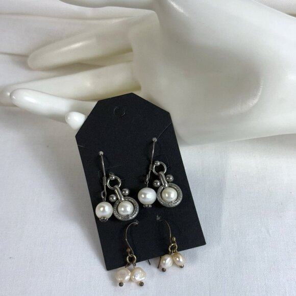 Pearl Dangle Earrings Lot of 3 Vintage Costume Jewelry - Picture 5 of 5